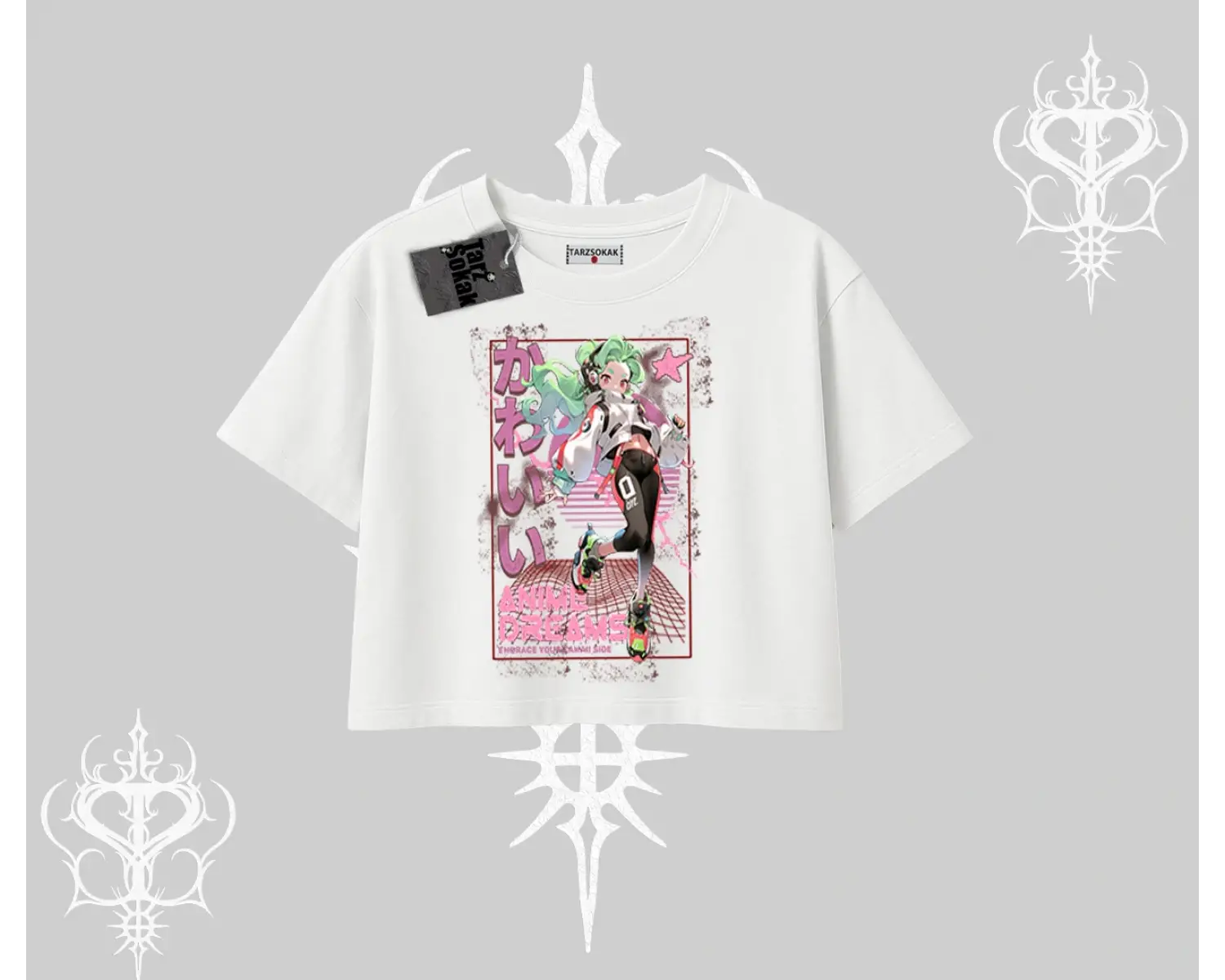 Oversize Crop Tshirt Anime Kawaii Japon Kız Desenli