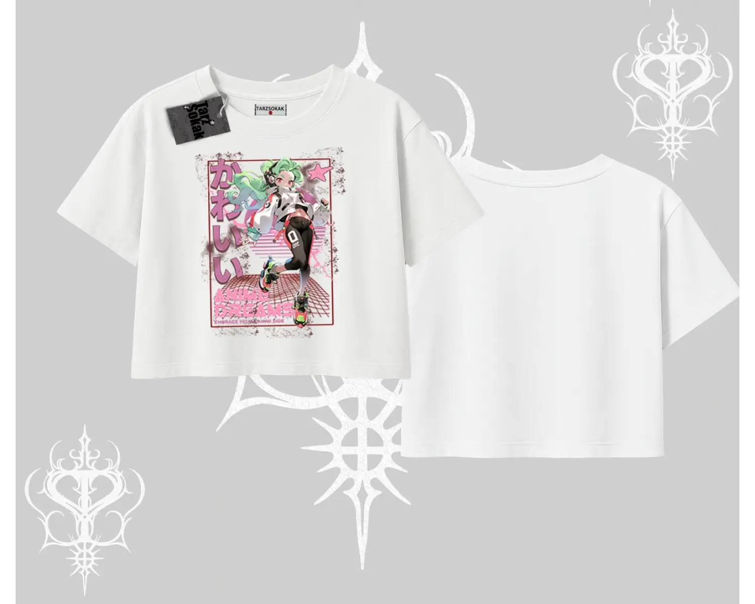 Oversize Crop Tshirt Anime Kawaii Japon Kız Desenli