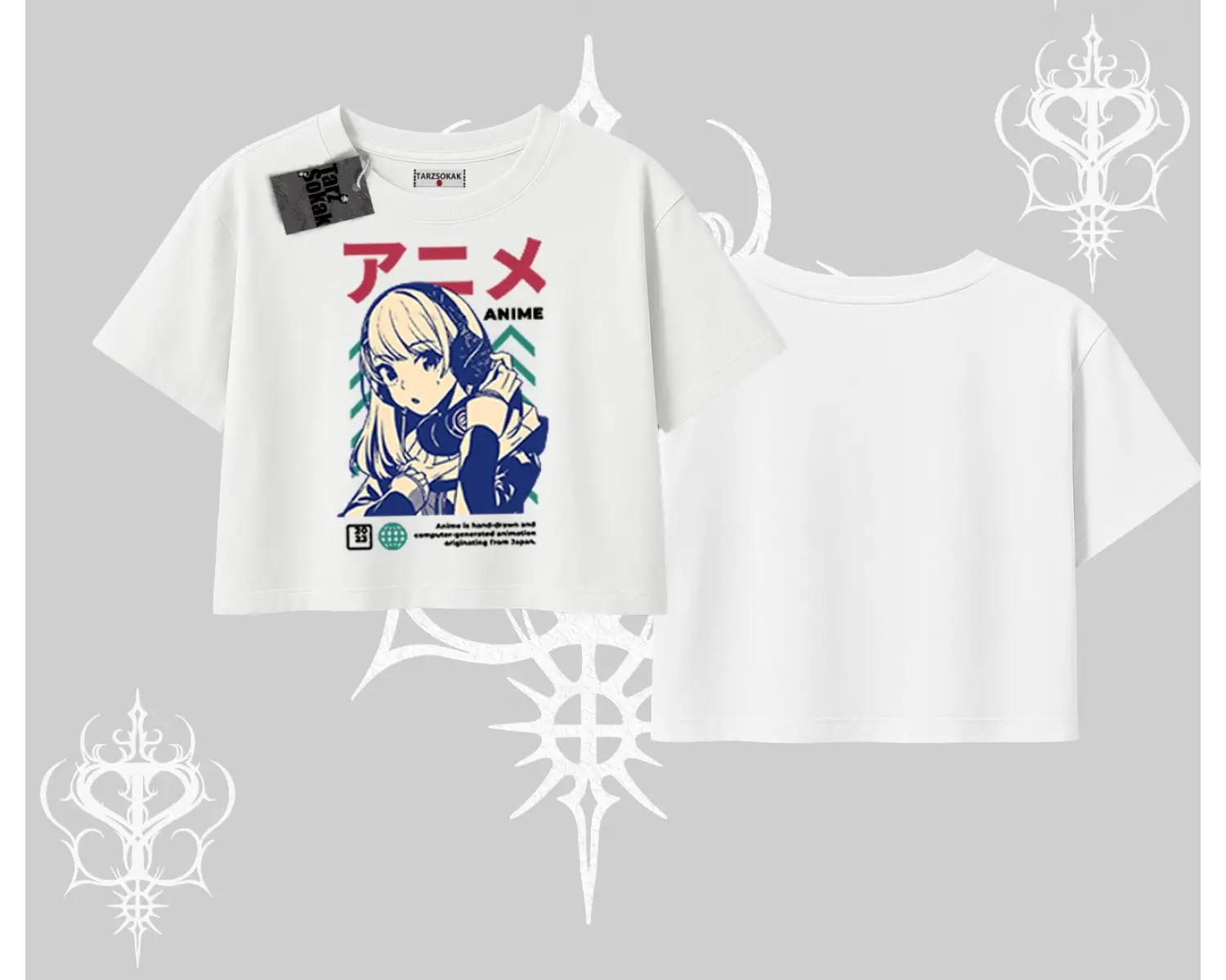 Oversize Crop Tshirt Anime Kız Desenli Japon Tarzı