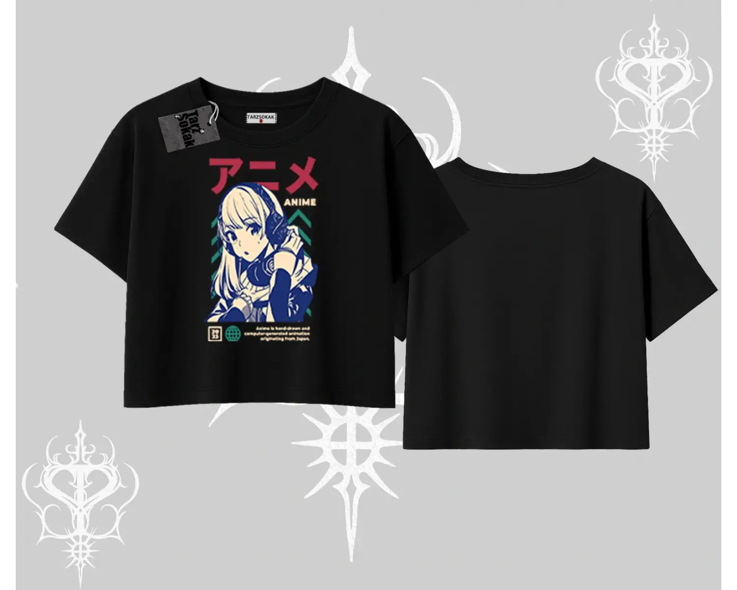 Oversize Crop Tshirt Anime Kız Desenli Japon Tarzı