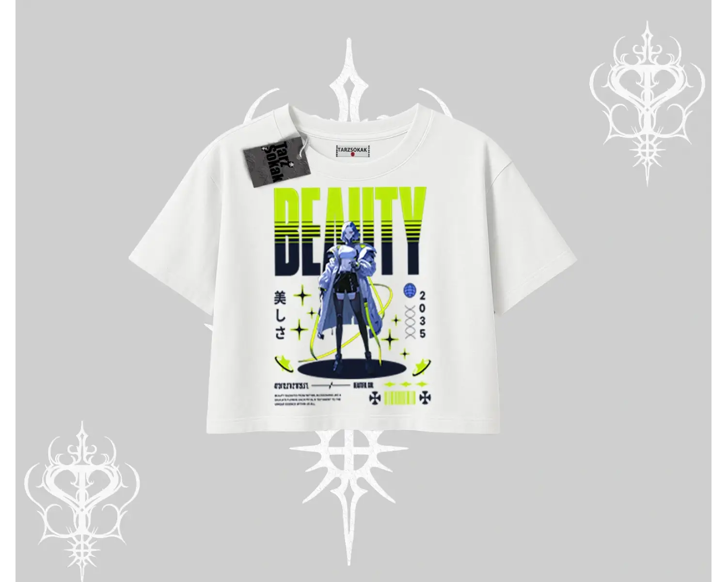 Oversize Crop Tshirt Anime Unity Neon Detaylı Grafik Baskılı