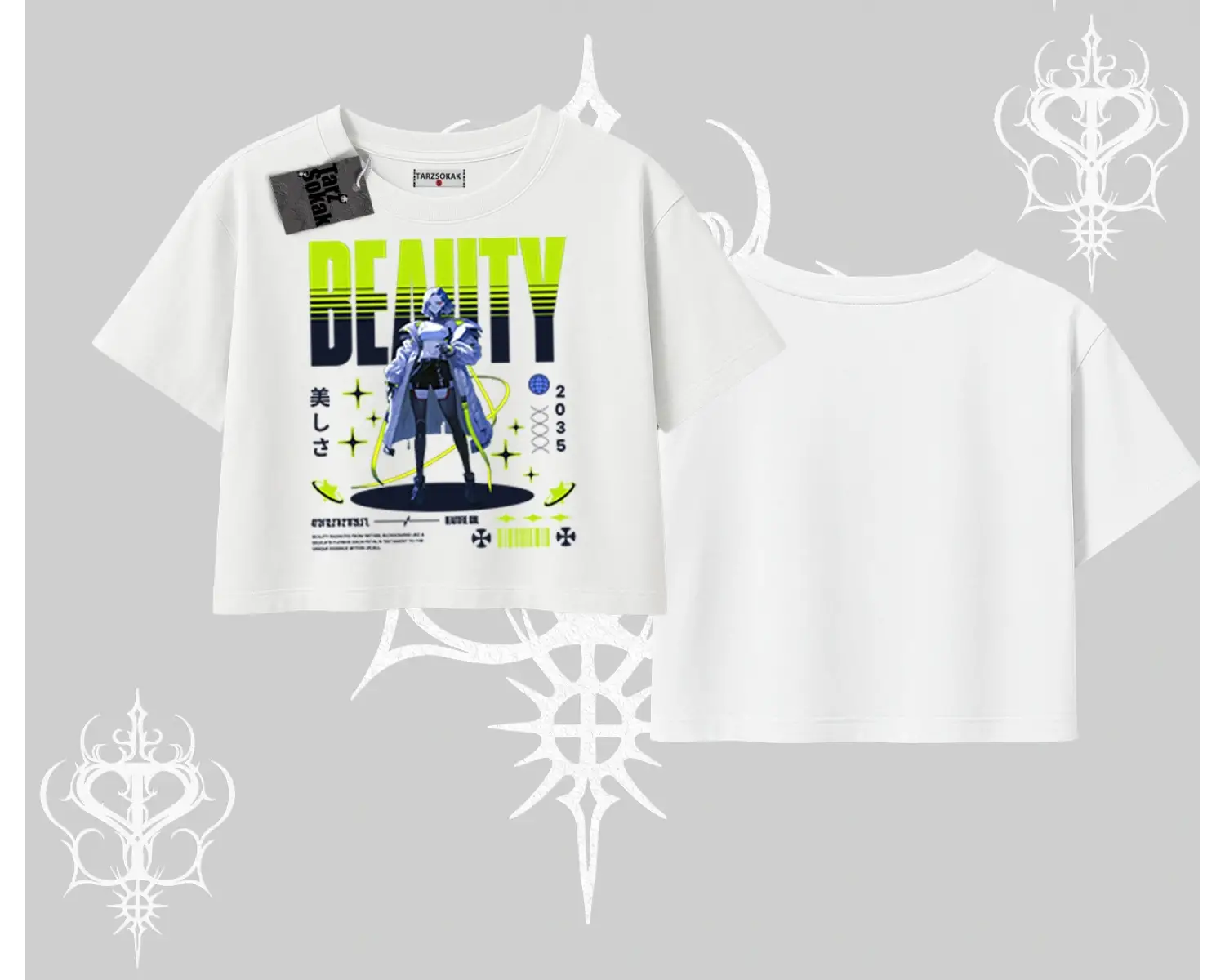 Oversize Crop Tshirt Anime Unity Neon Detaylı Grafik Baskılı