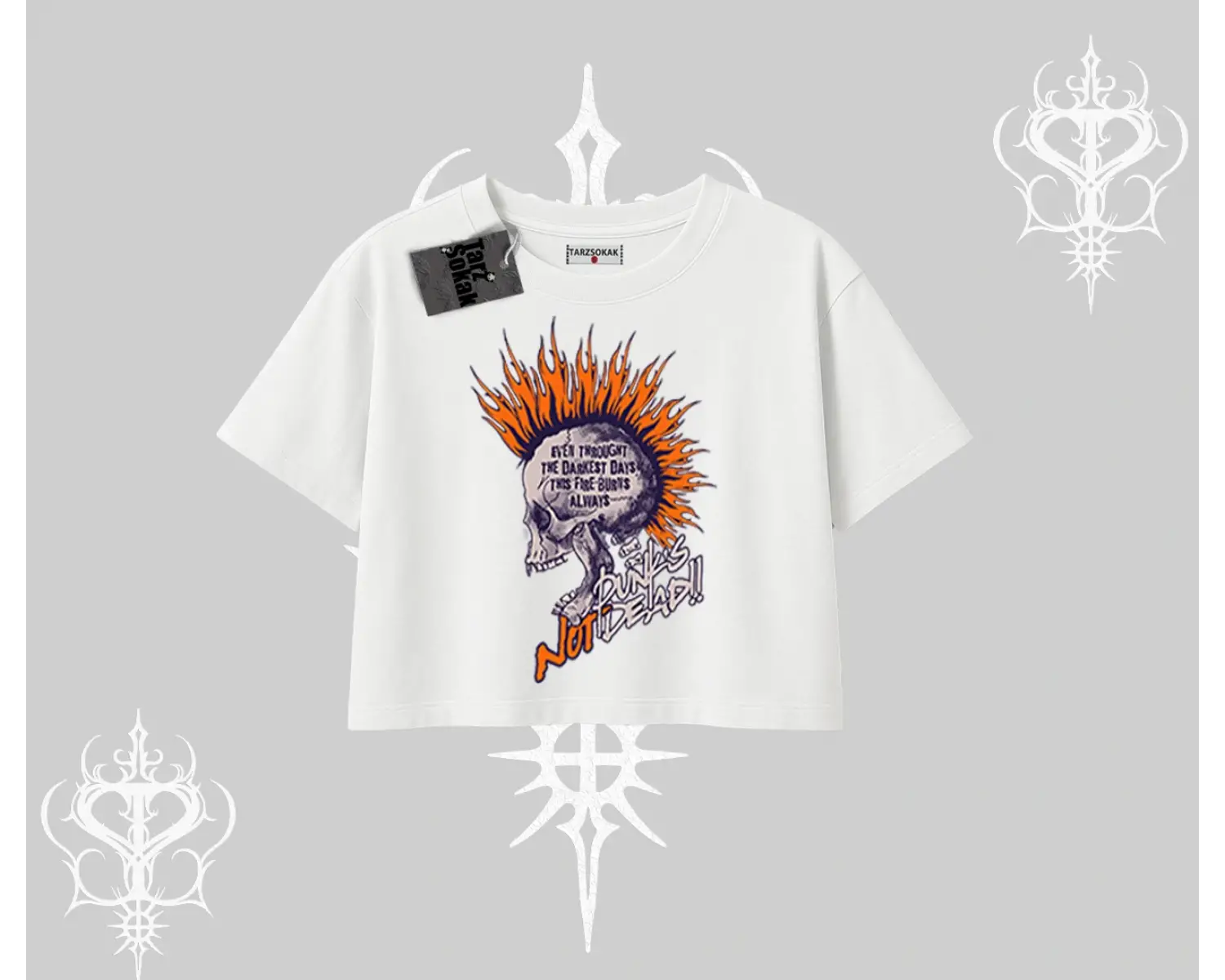 Oversize Crop Tshirt Burning Skull Rebel Street Anthem