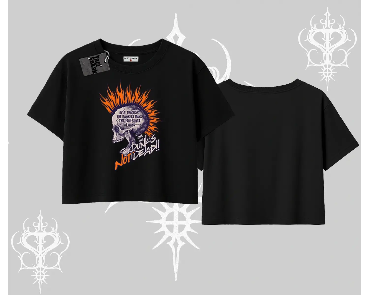 Oversize Crop Tshirt Burning Skull Rebel Street Anthem