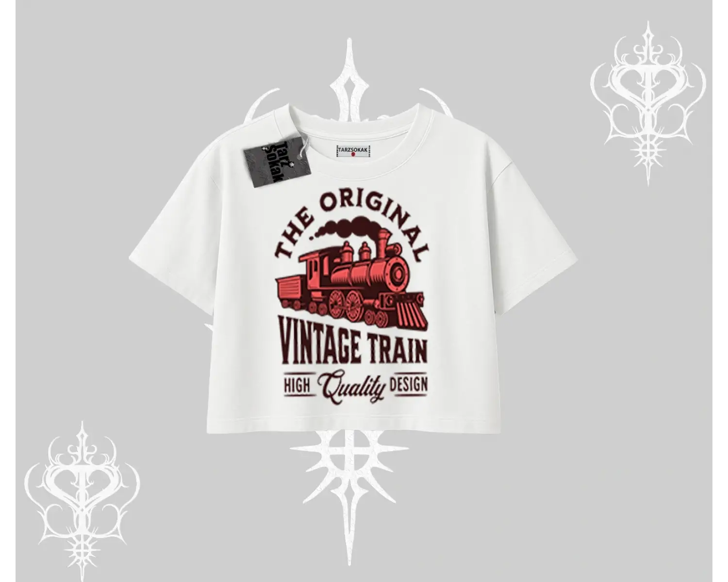 Oversize Crop Tshirt Classic Railroad Vintage Train Street Aesthetic