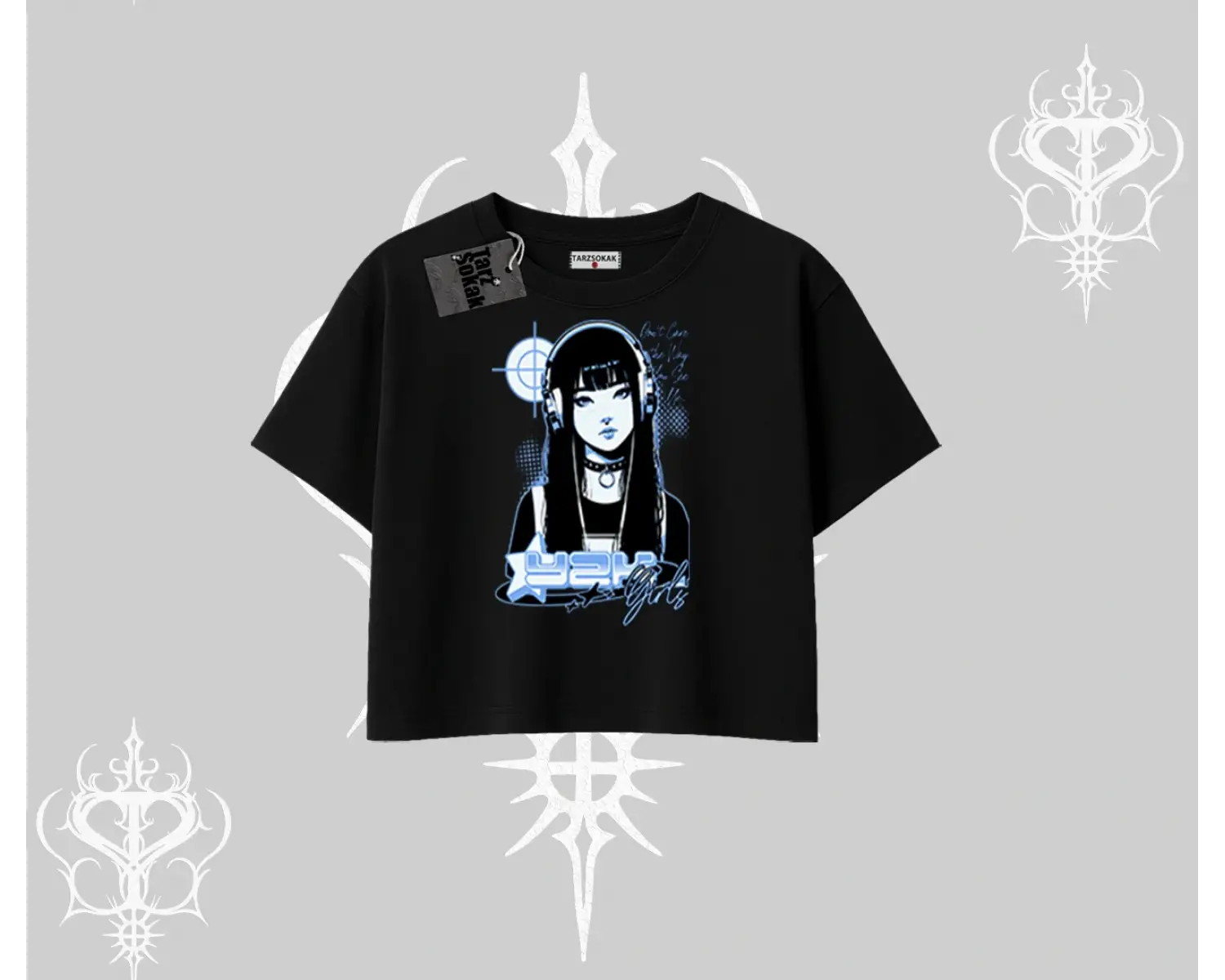 Oversize Crop Tshirt Cyber Y2K Anime Girl Street Sound Aesthetic