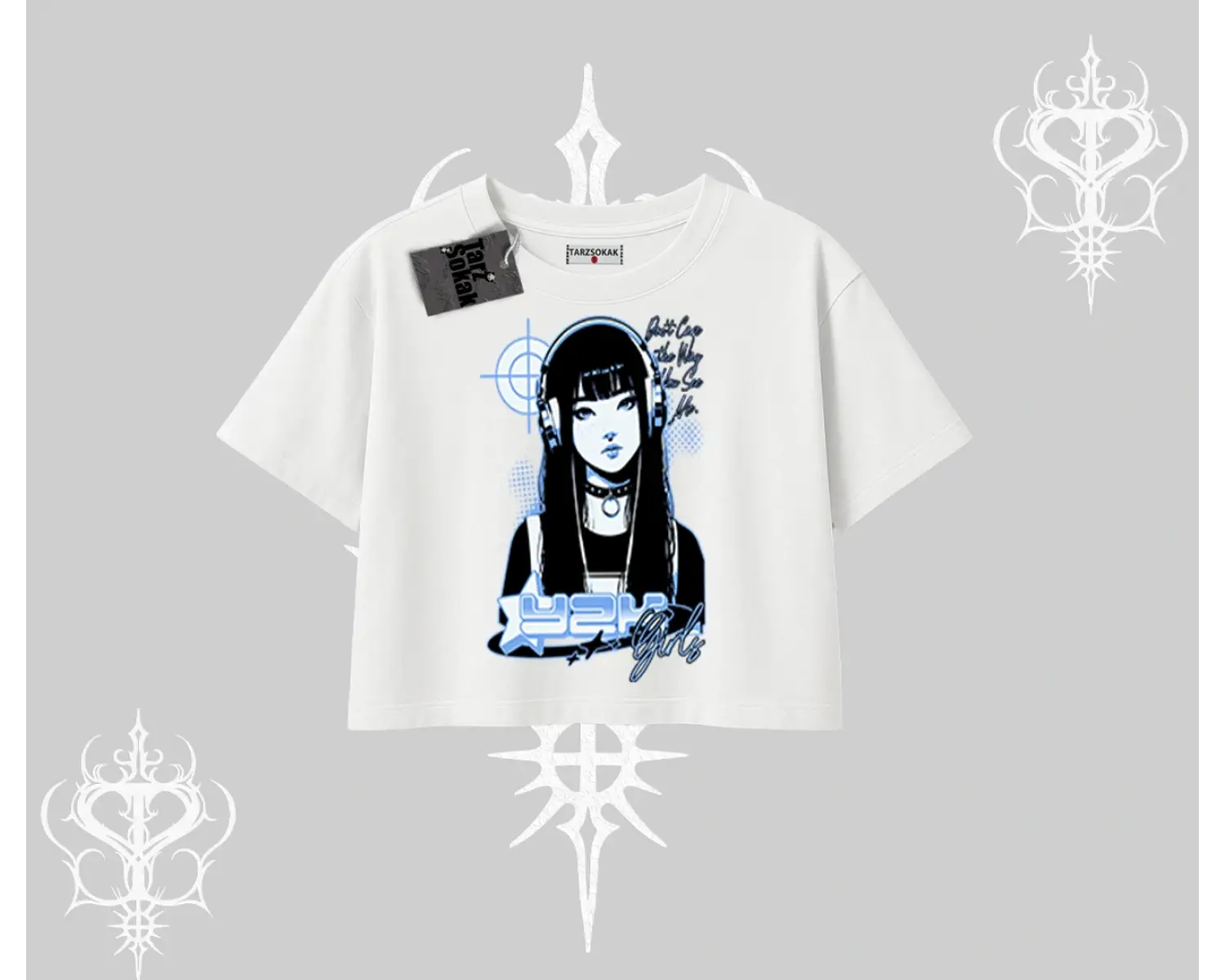 Oversize Crop Tshirt Cyber Y2K Anime Girl Street Sound Aesthetic