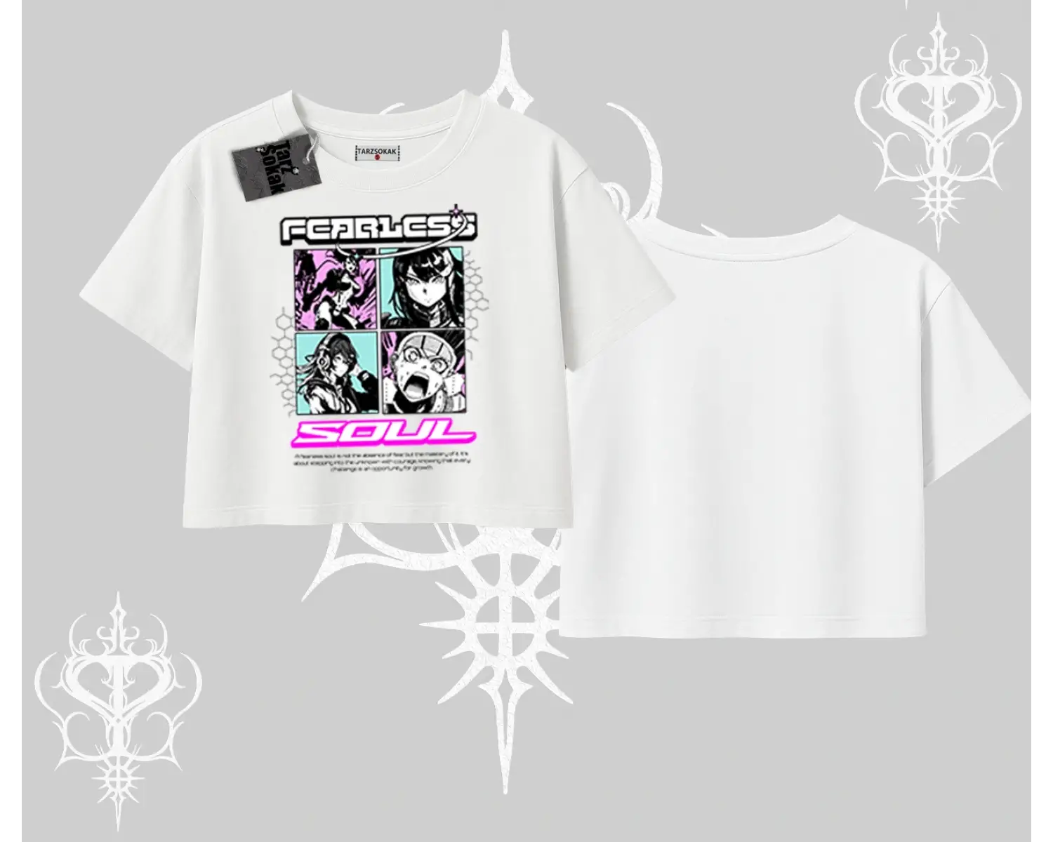 Oversize Crop Tshirt Fearless Soul Anime Kolaj Baskılı