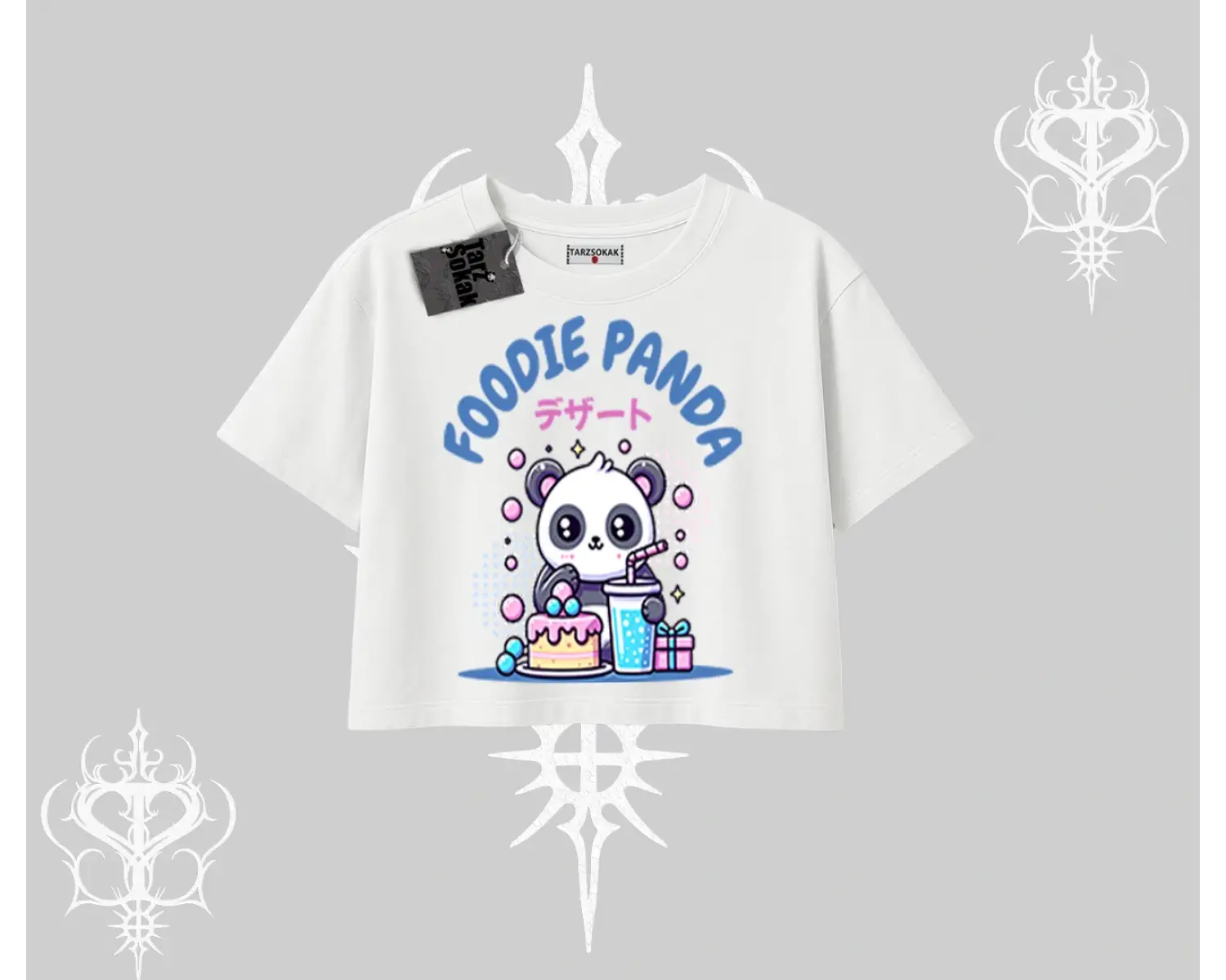Oversize Crop Tshirt Foodie Panda Tatlı ve Sevimli Panda Baskılı