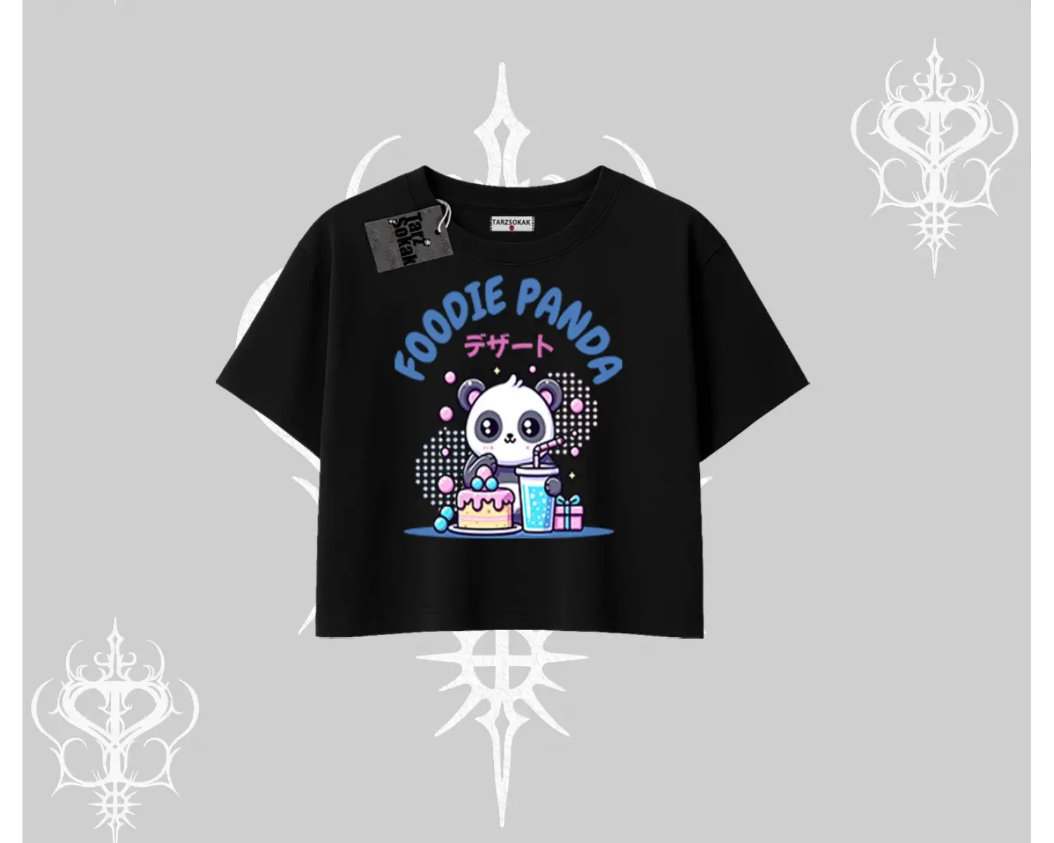 Oversize Crop Tshirt Foodie Panda Tatlı ve Sevimli Panda Baskılı