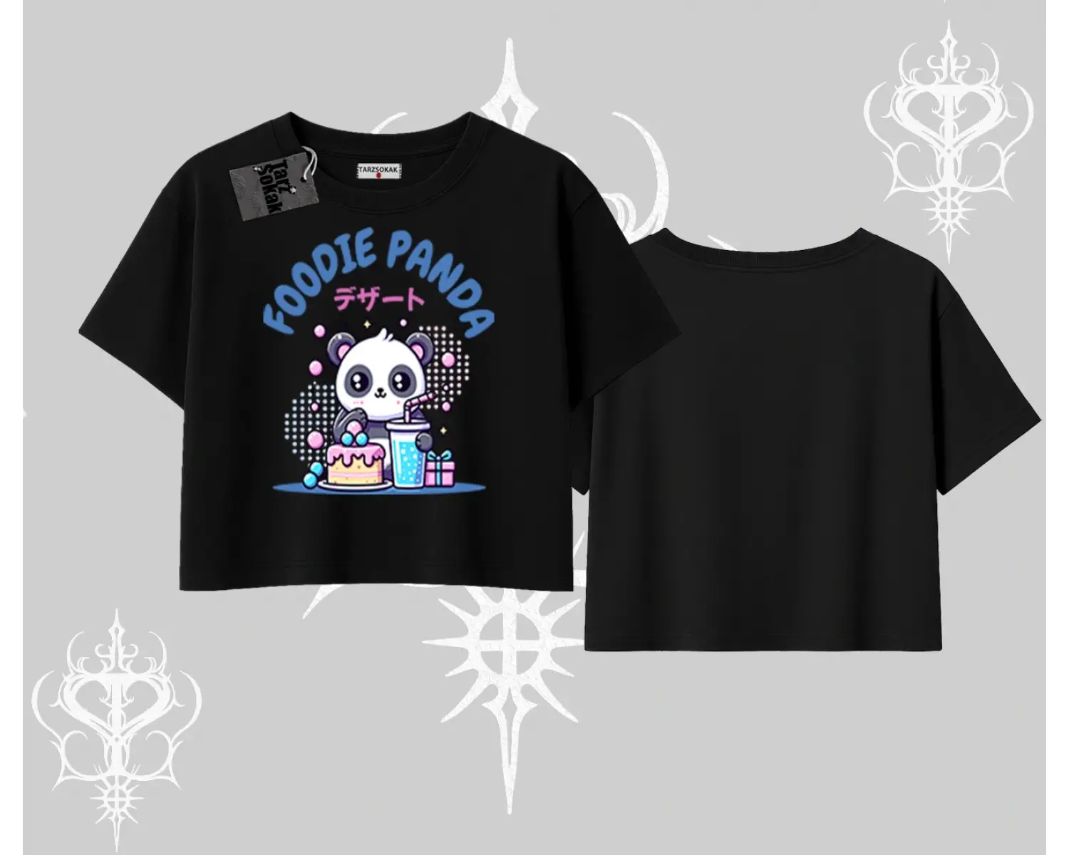 Oversize Crop Tshirt Foodie Panda Tatlı ve Sevimli Panda Baskılı