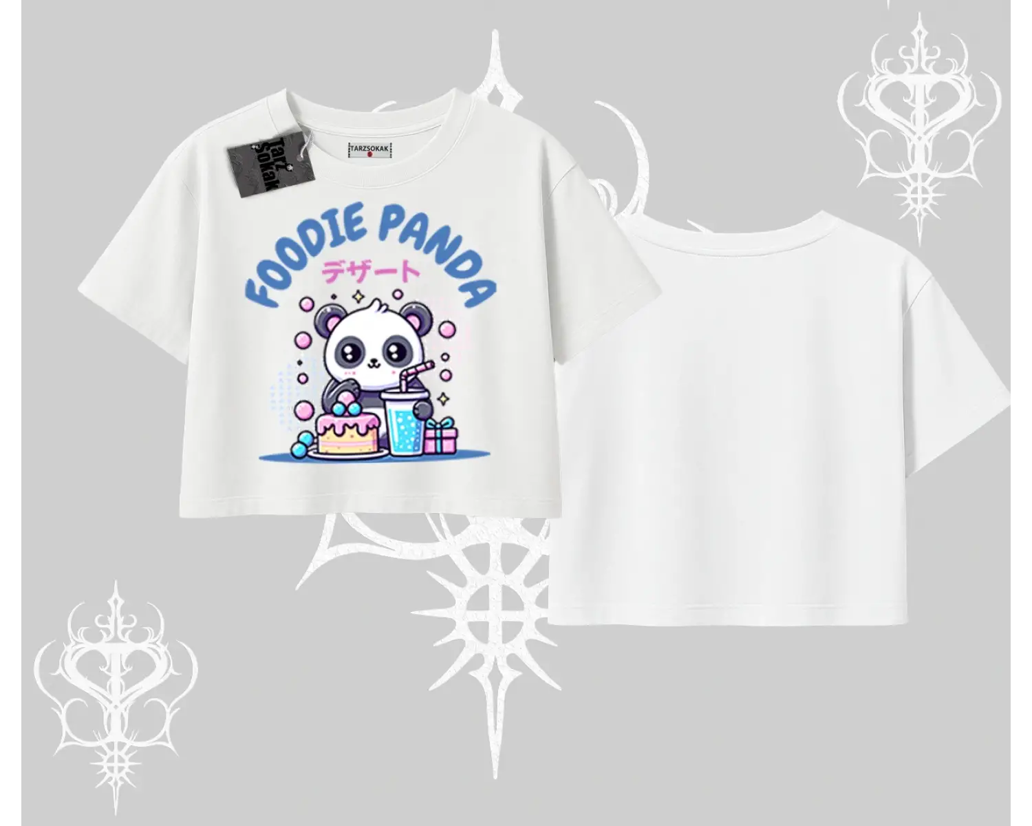 Oversize Crop Tshirt Foodie Panda Tatlı ve Sevimli Panda Baskılı