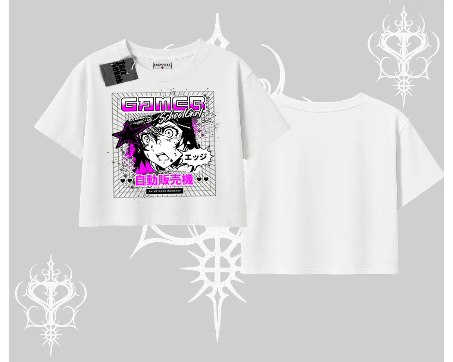 Oversize Crop Tshirt Games Schoolgirl Anime Baskılı