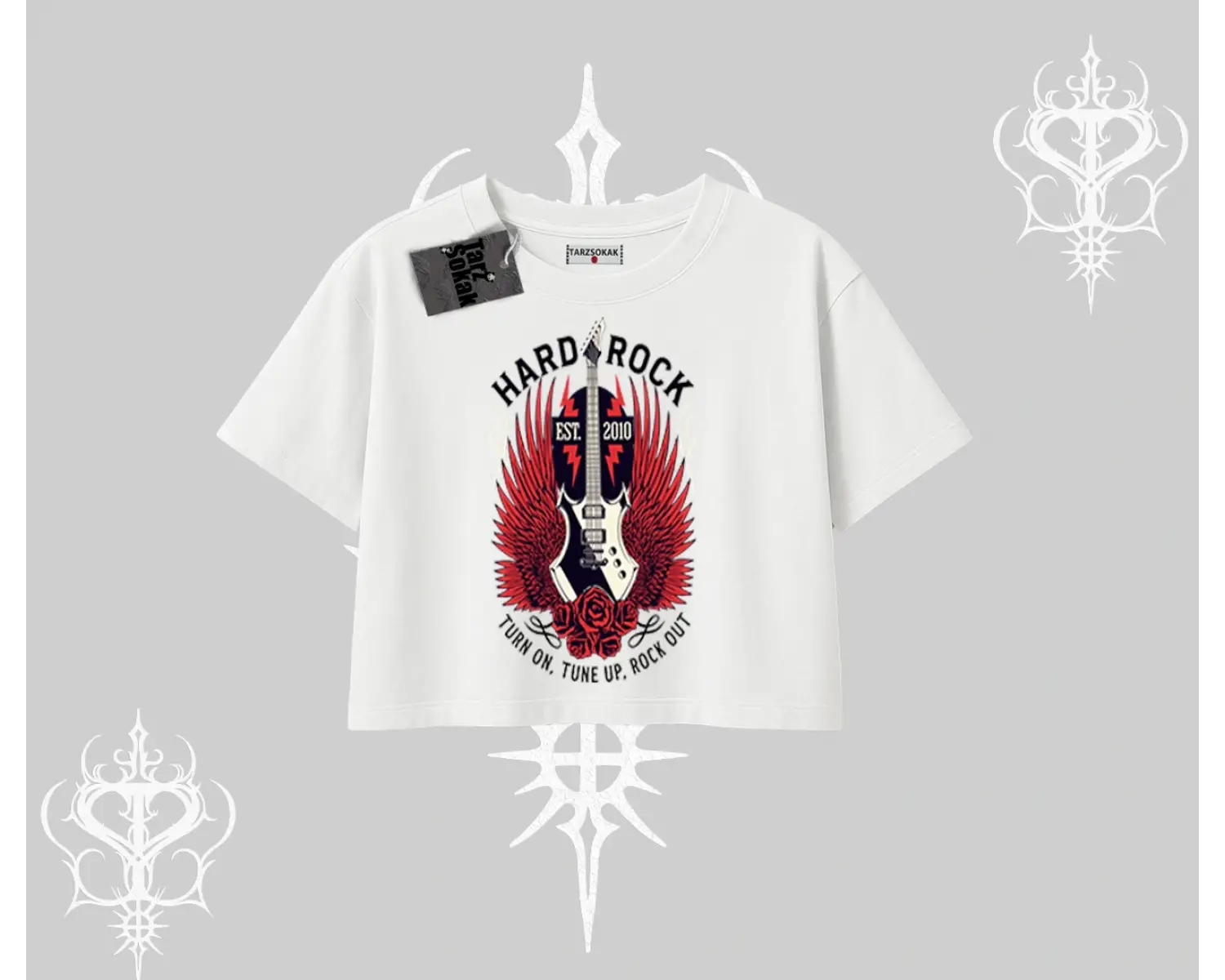 Oversize Crop Tshirt Hard Rock Winged Guitar Rebellion
