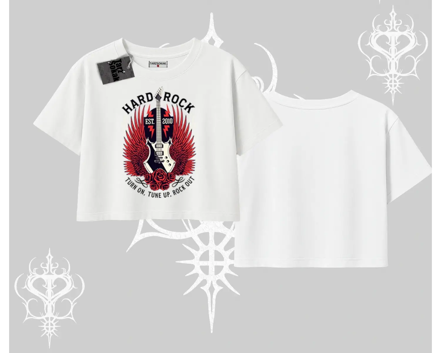 Oversize Crop Tshirt Hard Rock Winged Guitar Rebellion