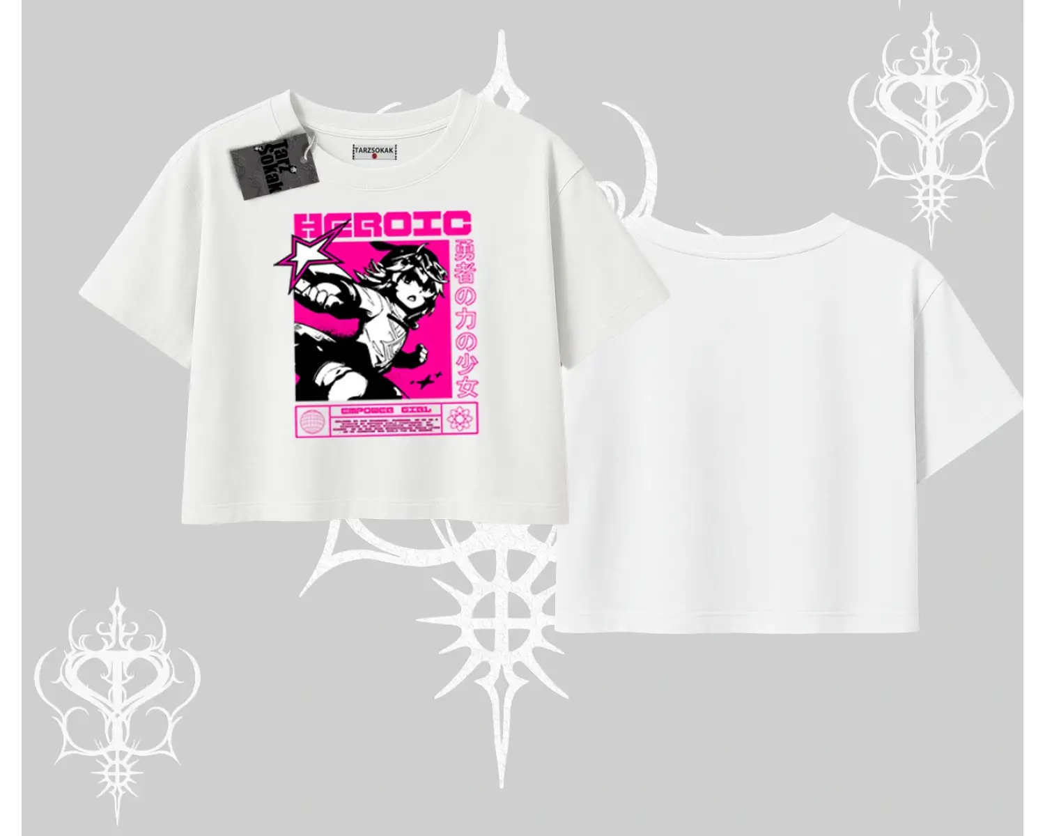 Oversize Crop Tshirt Heroic Anime Girl Japon Stil Grafik Baskılı