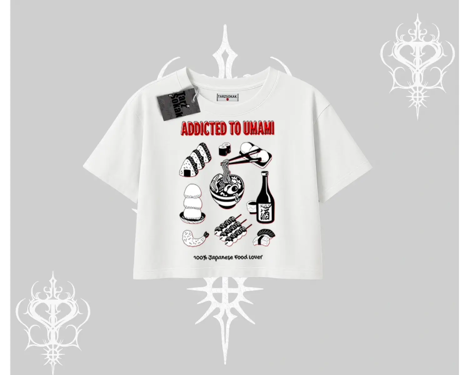 Oversize Crop Tshirt Japon Mutfağı Umami Temalı Baskılı