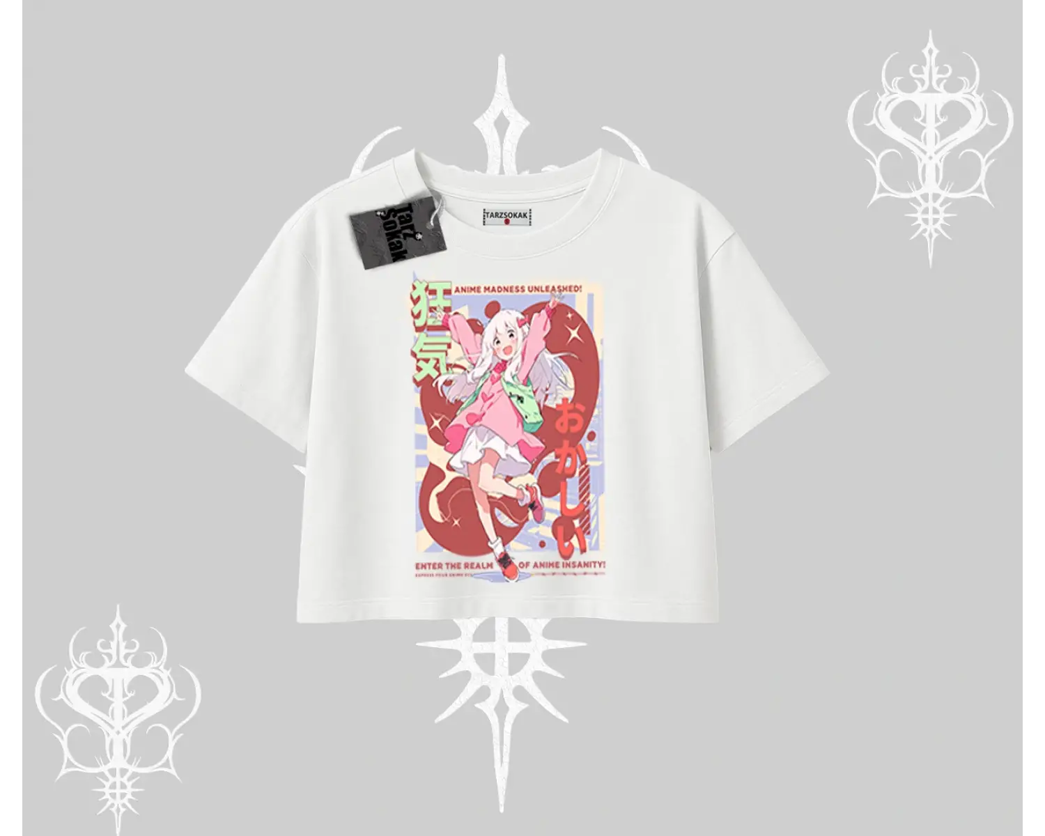 Oversize Crop Tshirt Madness Unleashed Anime Girl Baskılı