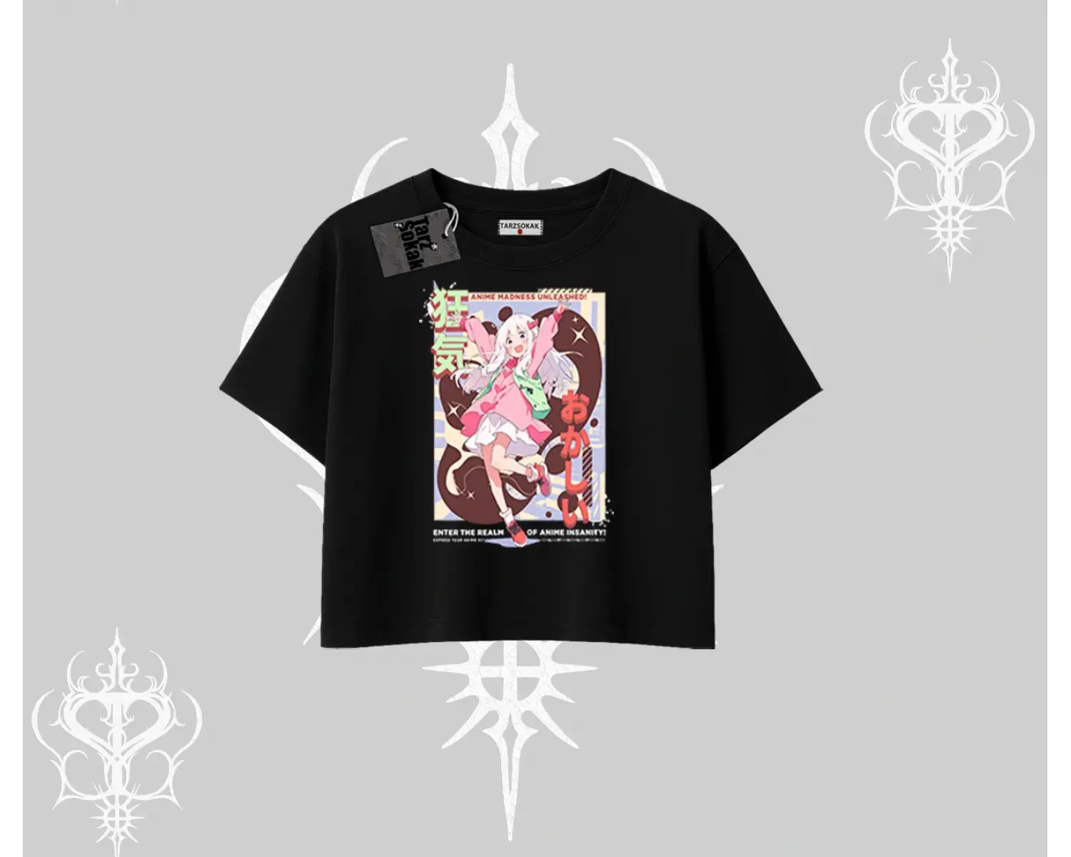 Oversize Crop Tshirt Madness Unleashed Anime Girl Baskılı