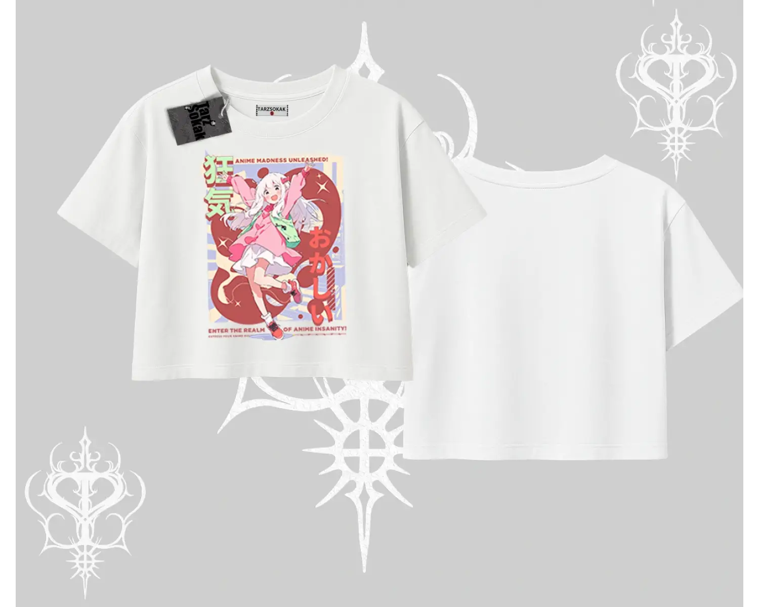 Oversize Crop Tshirt Madness Unleashed Anime Girl Baskılı