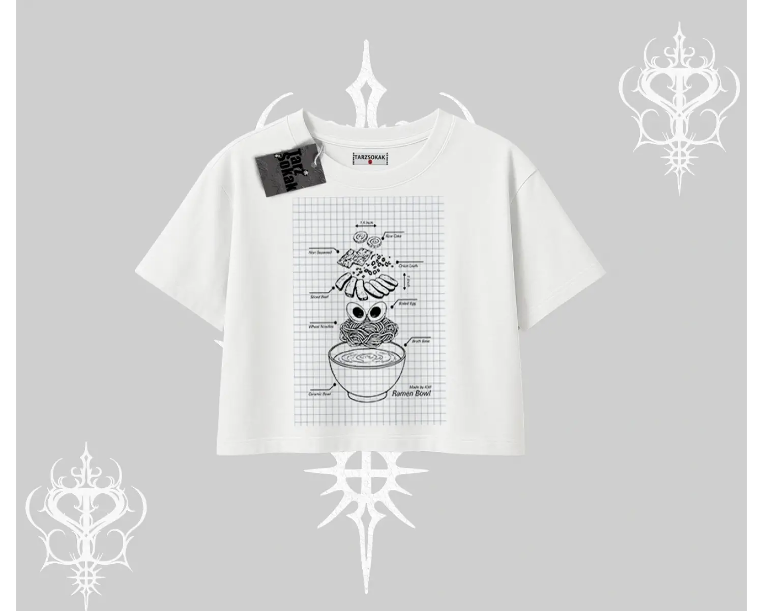 Oversize Crop Tshirt Noodle Theory Hand Drawn Concept