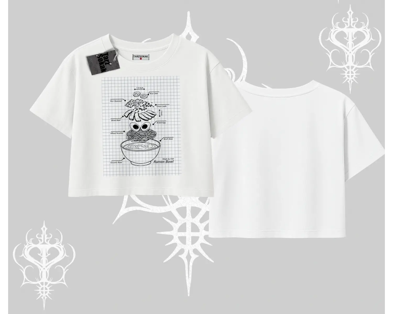 Oversize Crop Tshirt Noodle Theory Hand Drawn Concept