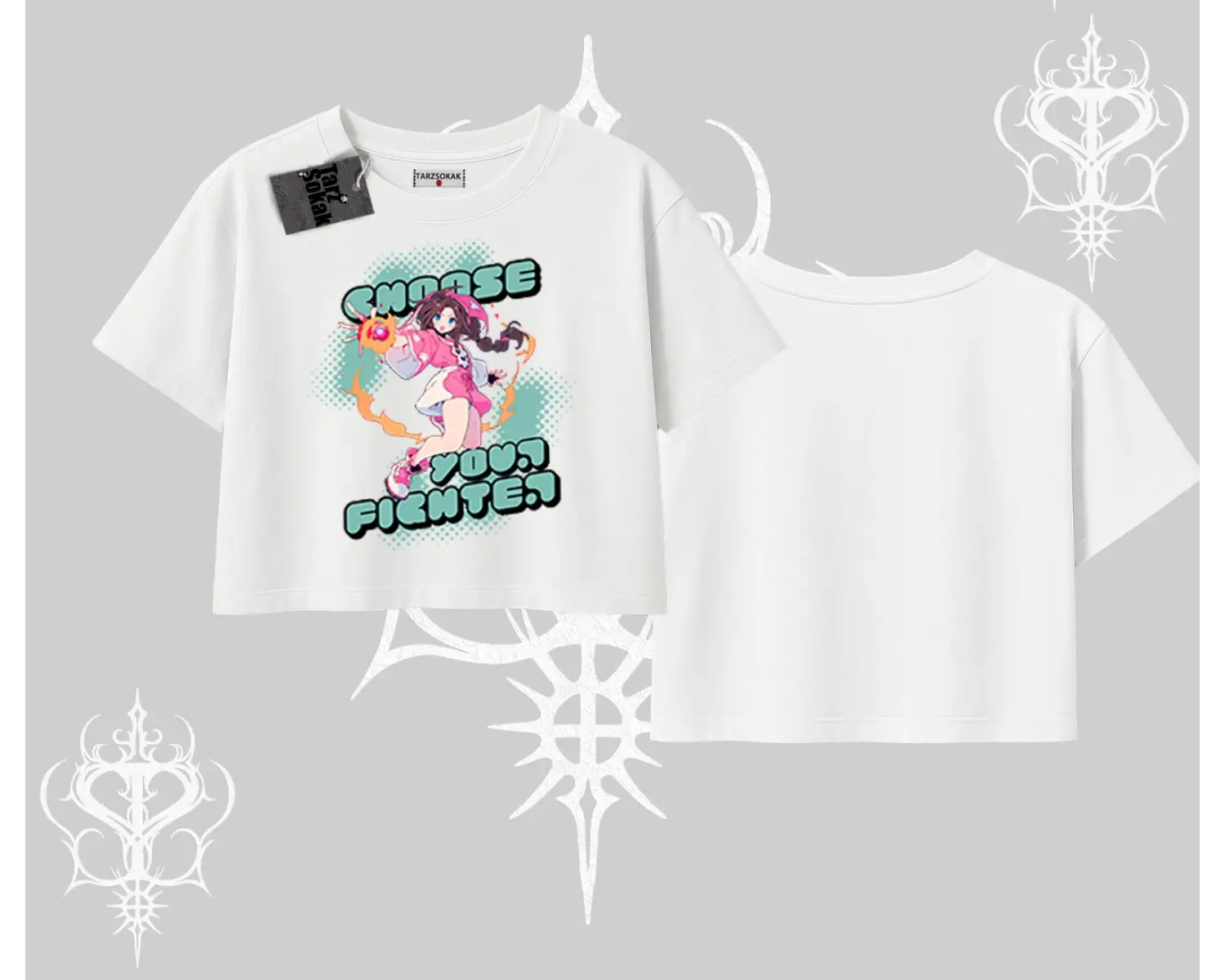 Oversize Crop Tshirt Oversize  Anime Kız Desenli Japon Stil