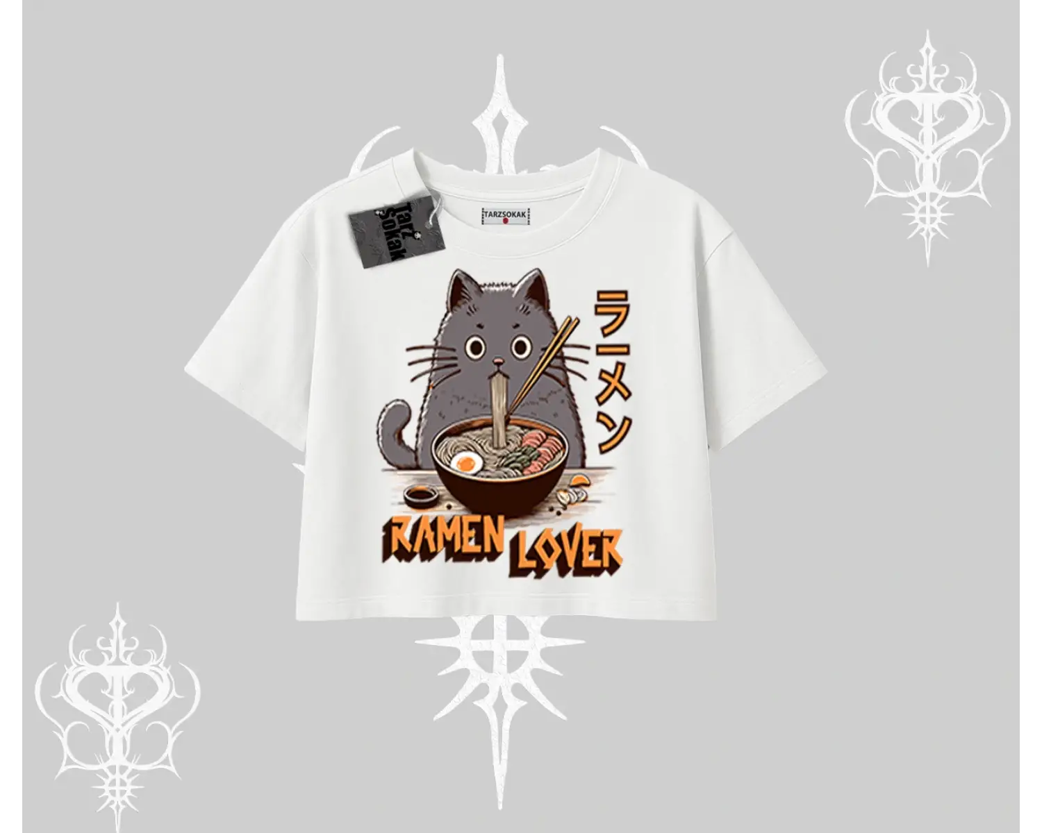 Oversize Crop Tshirt Ramen Lover Kedi Anime Baskılı
