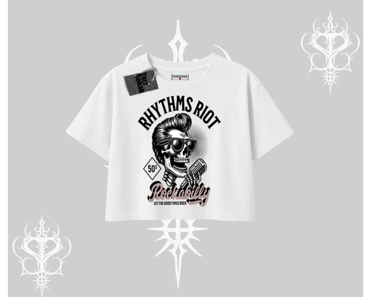 Oversize Crop Tshirt Rhythms Riot Vintage Rockabilly Skull Street Aesthetic