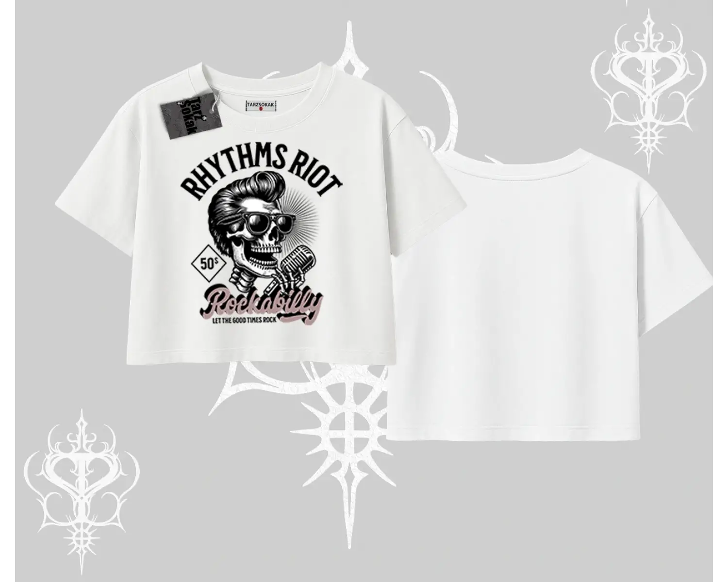 Oversize Crop Tshirt Rhythms Riot Vintage Rockabilly Skull Street Aesthetic