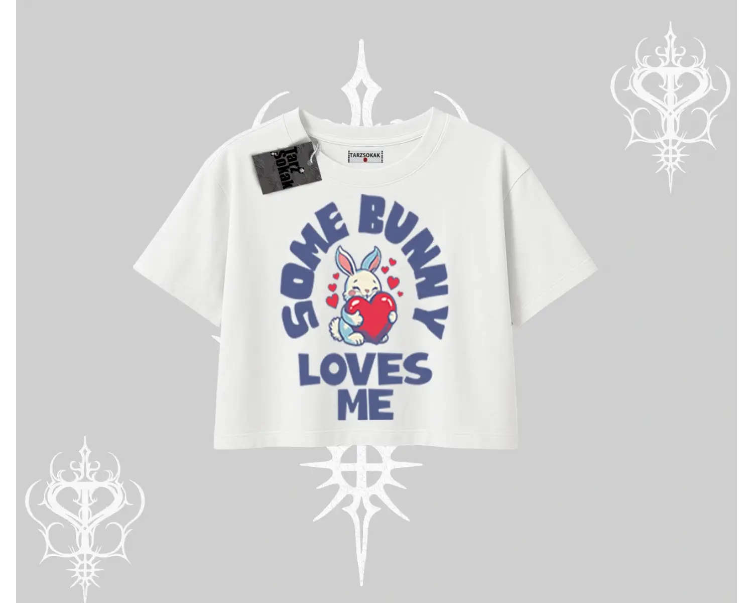 Oversize Crop Tshirt Sevimli Tavşan Some Bunny Loves Me Baskılı