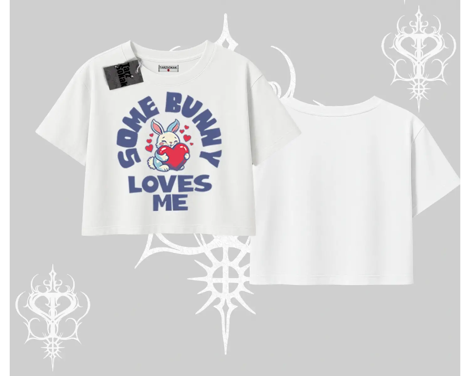 Oversize Crop Tshirt Sevimli Tavşan Some Bunny Loves Me Baskılı