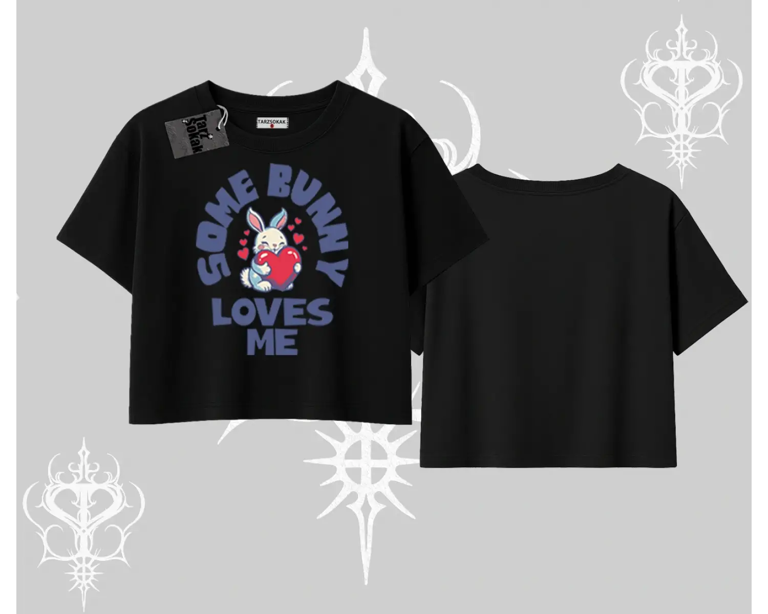 Oversize Crop Tshirt Sevimli Tavşan Some Bunny Loves Me Baskılı