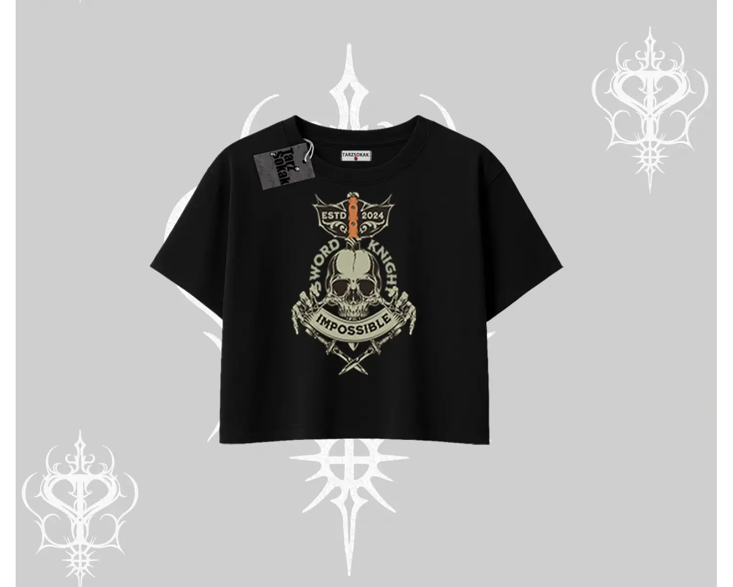 Oversize Crop Tshirt Sword Knight Skull Impossible Street Creed