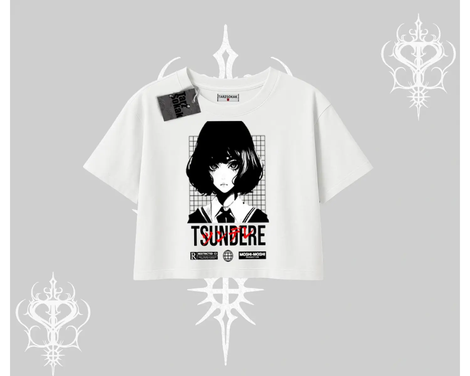 Oversize Crop Tshirt Tsundere Anime Japanese Style Baskılı
