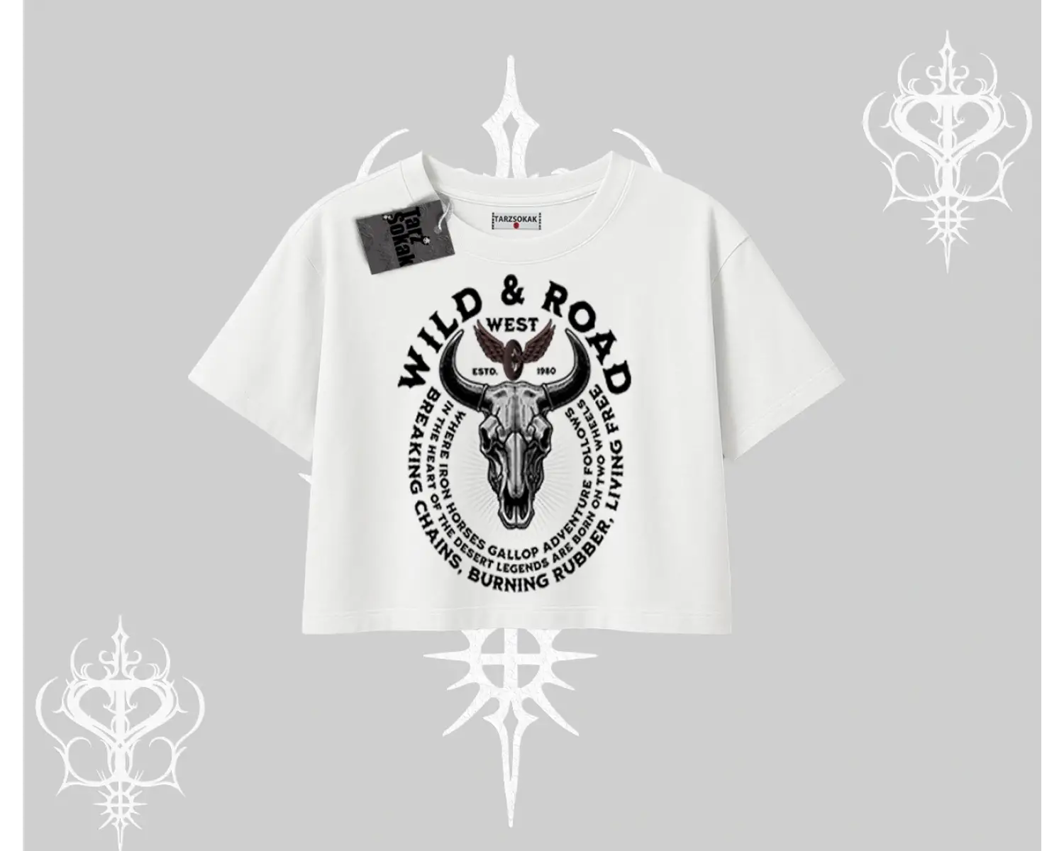 Oversize Crop Tshirt Wild & Road Western Skull Biker Street Culture