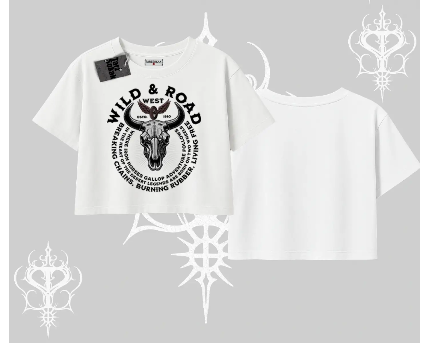 Oversize Crop Tshirt Wild & Road Western Skull Biker Street Culture