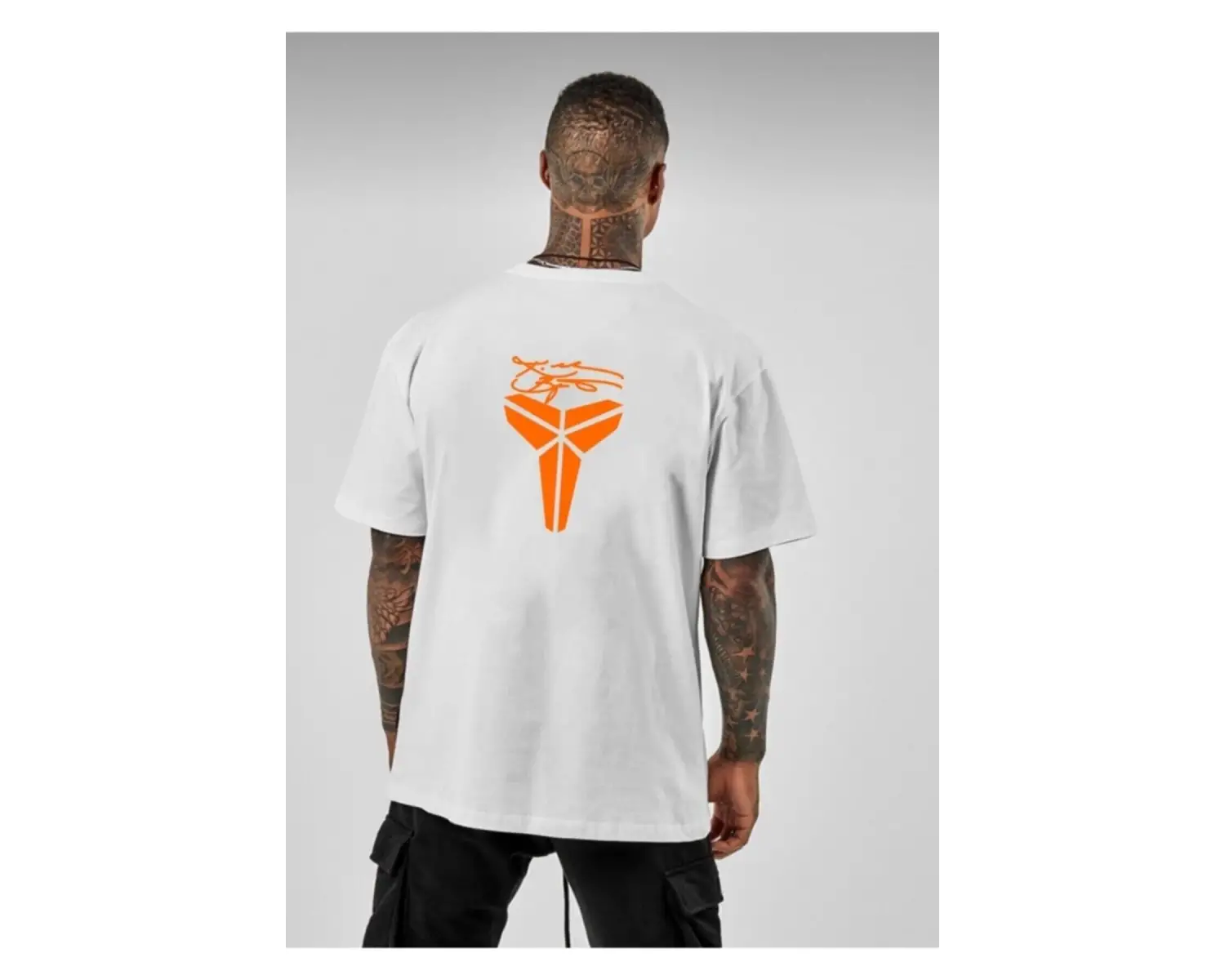 Oversize Erkek Beyaz Turuncu Imzalı Tişört