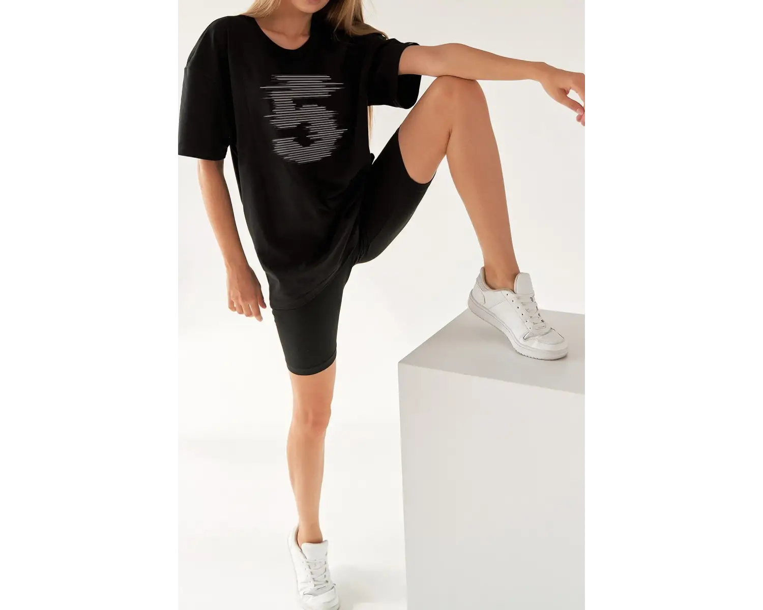 Oversize Five Baskılı Siyah Tshirt NRAGE69