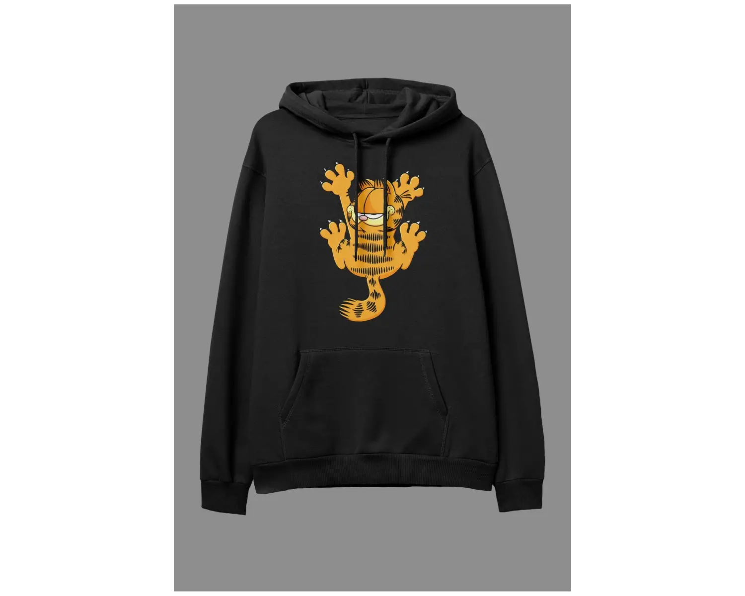 Oversize Garfield Tasarım Baskılı Kapüşonlu Sweatshirt Hoodie Beyaz