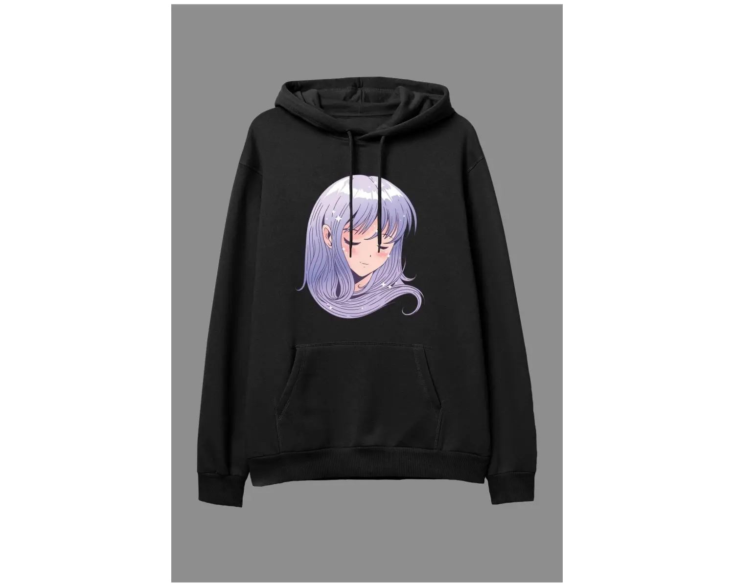 Oversize Mor Saçlı Lila Genç Kız Tasarım Baskılı Unisex Kapüşonlu Sweatshirt Hoodie Beyaz
