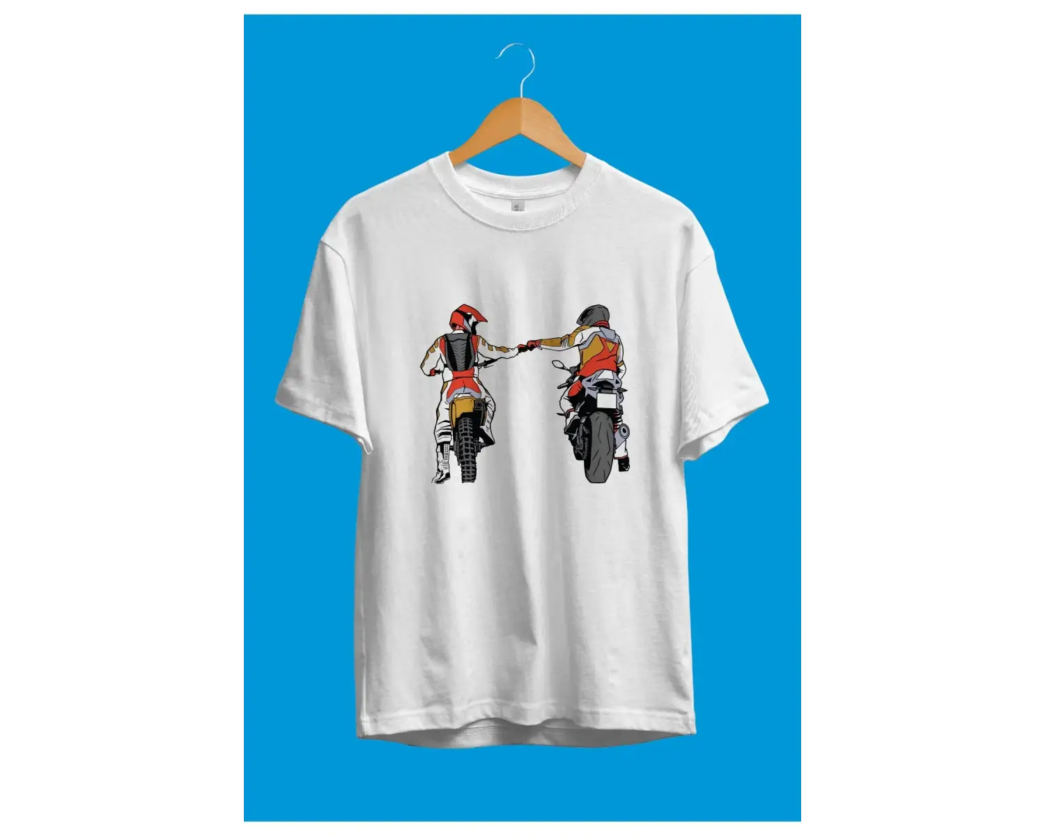 Oversize Motor Ve Motorcu Dostluk Temalı Baskılı Unisex Tişört