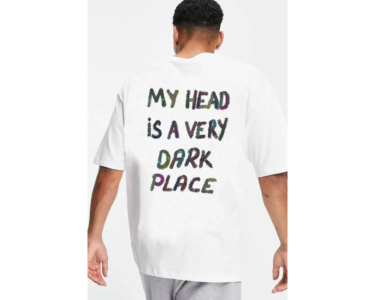 Oversize Murky Baskılı Beyaz Tshirt NRAGE228