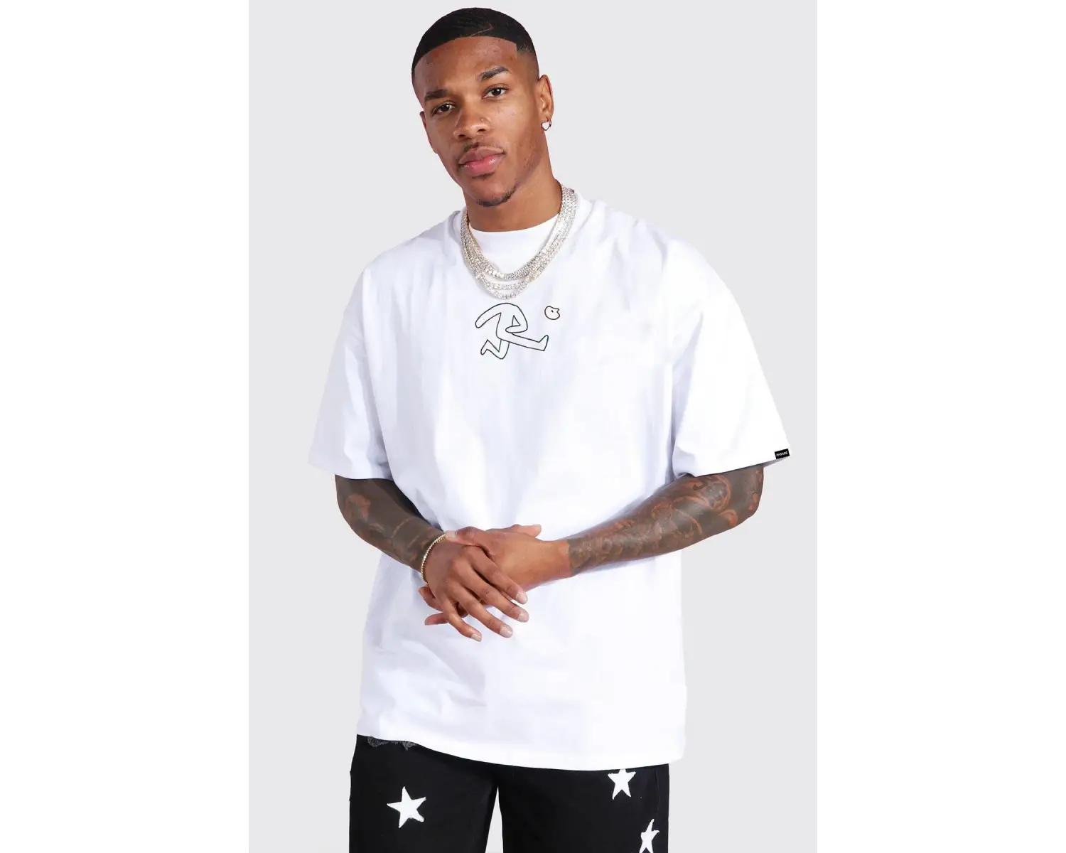 Oversize Murky Baskılı Beyaz Tshirt NRAGE228