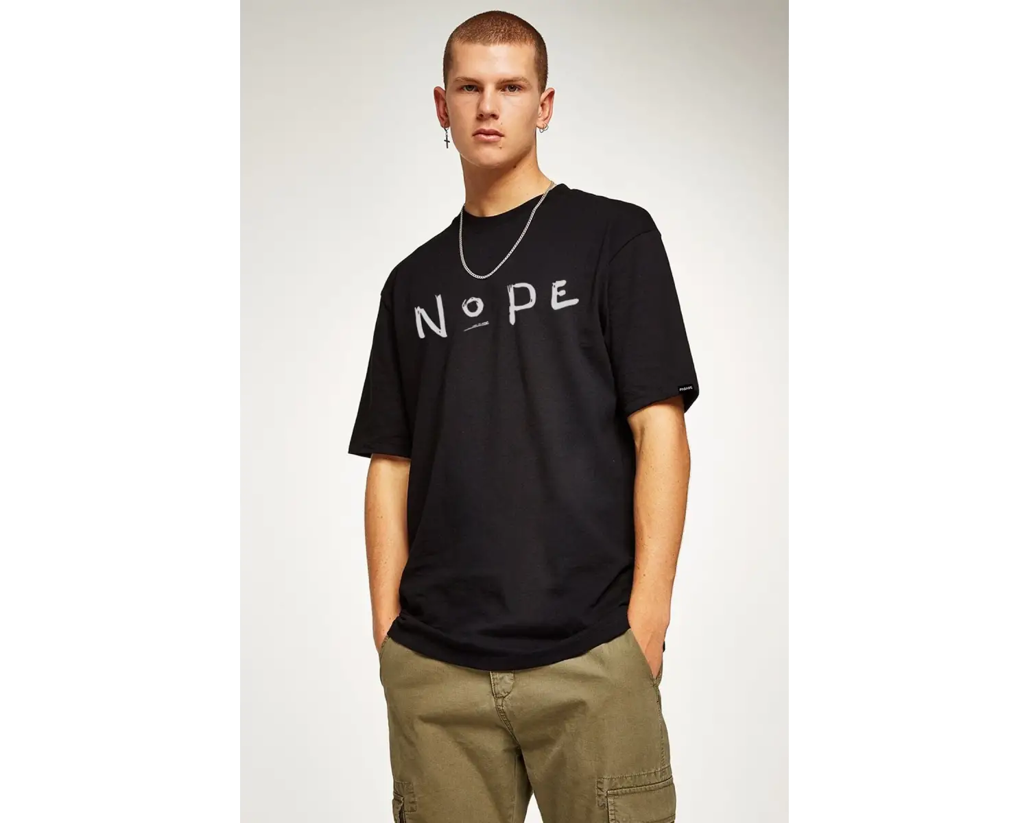 Oversize Nope Baskılı Siyah Tshirt NRAGE117