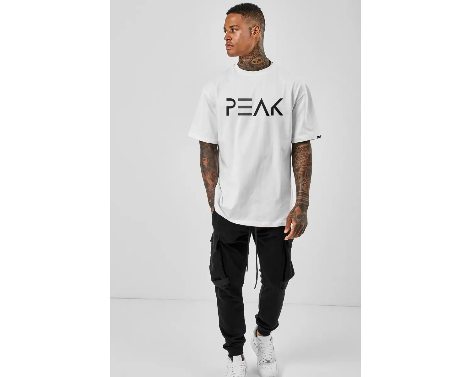 Oversize Peak Baskılı Beyaz Tshirt NRAGE132