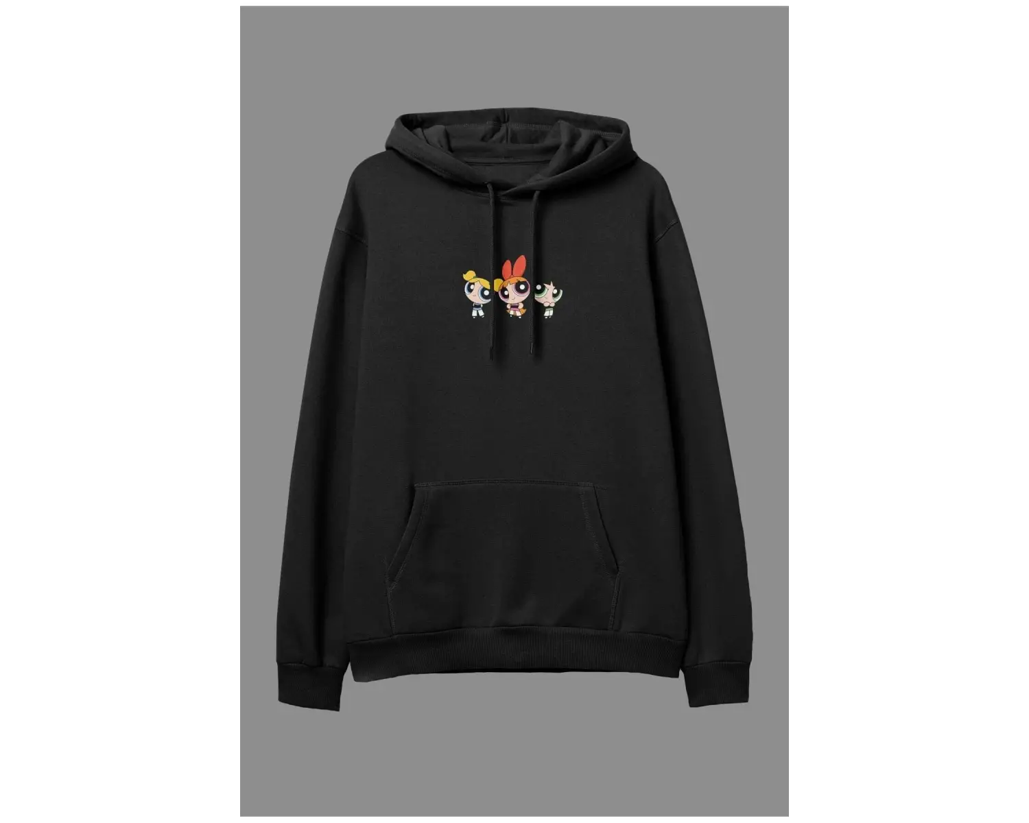 Oversize Powerpuff Girls Tasarım Baskılı Kapüşonlu Sweatshirt Hoodie Beyaz