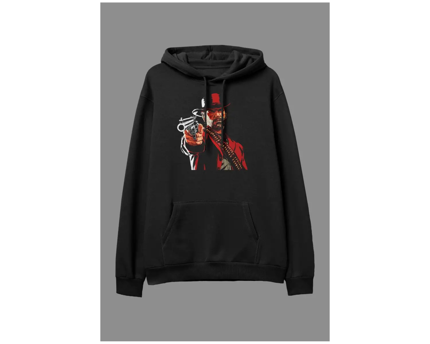 Oversize Red Dead Redemption 2 Tasarım Baskılı Kapüşonlu Sweatshirt Hoodie Beyaz