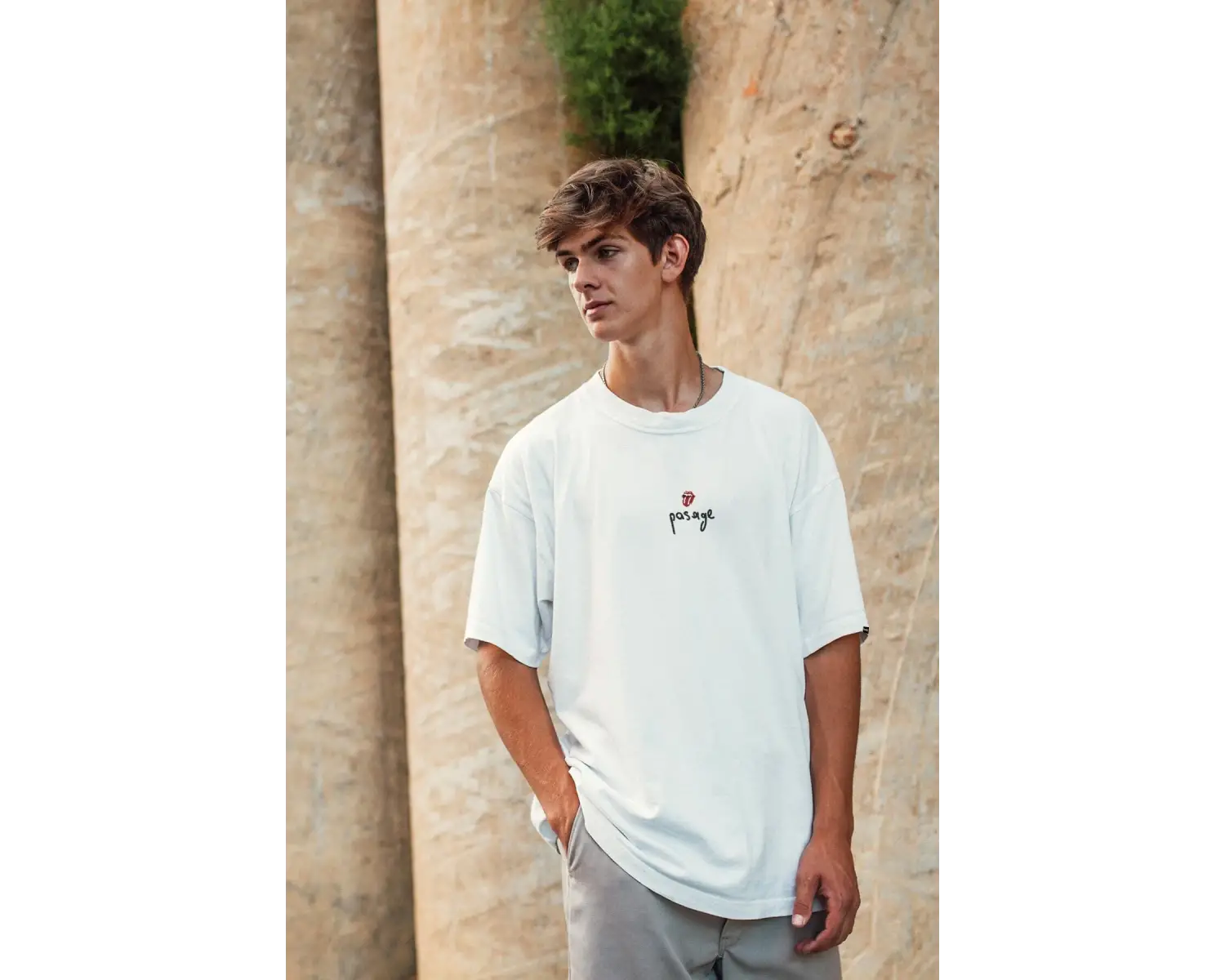 Oversize Rolling Stones Baskılı Beyaz Tshirt NRAGE210