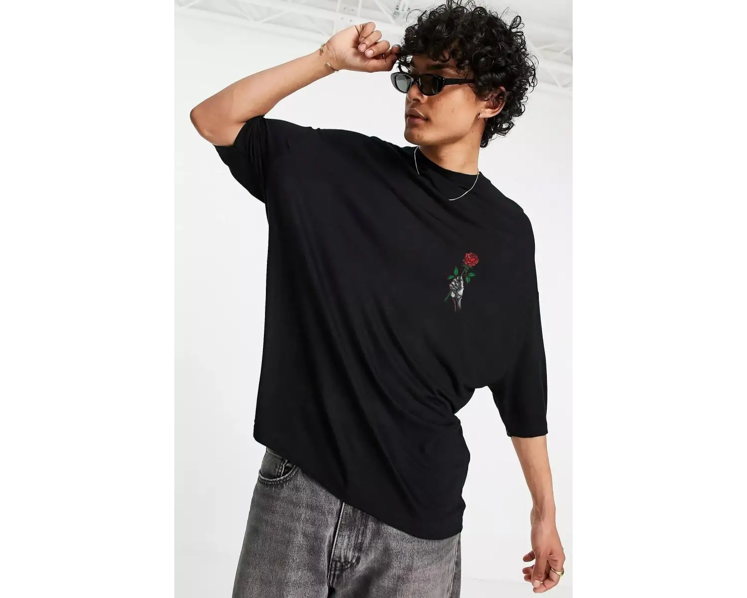 Oversize Rose Unisex Siyah T-shirt